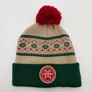 Breckenridge Brewery Christmas Ale Beanie Hat Fair Isle Pom Pom Tan Green Red